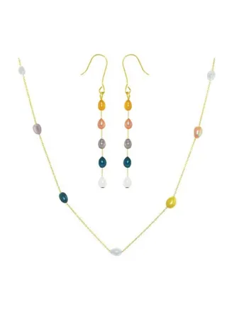 10 Karat Gold Multi-Coloured Pearls Jewellery Set 