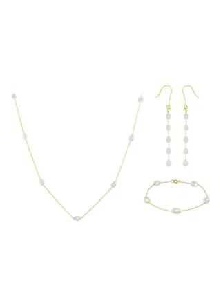 4-Piece 18 Karat Gold Pearls Jewellery Set 