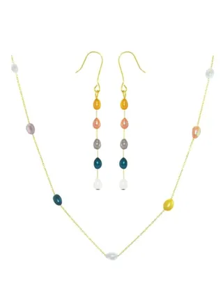 18 Karat Gold Multi-Coloured Pearls Jewellery Set 