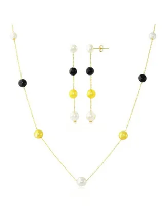 18 Karat Gold Gradual Built-In Gold- Yellow Pearl Jewellery Set 