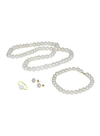5-Piece 10 Karat Gold Pearl Strand Jewellery Set 