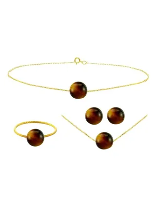 18 Karat Gold Tiger Eye Jewelry Set 