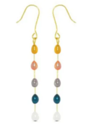 18 Karat Gold Multi-Coloured Pearls Opera Drop Earrings 
