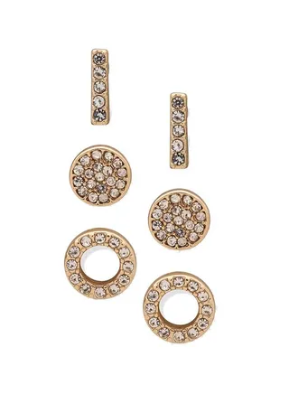 Trio Pave Stud Earring Set Gold 