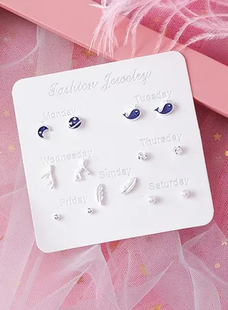 Set Of 7 Pairs Week Days Earrings 