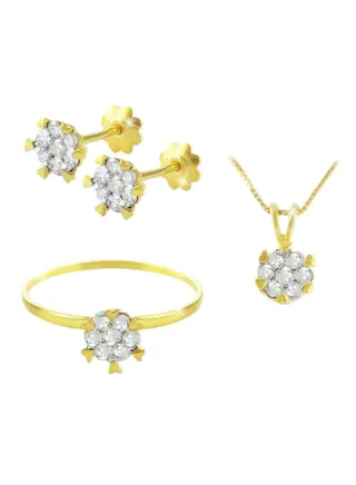 18 Karat Solid Gold Diamonds Hearts Solitaire Set 