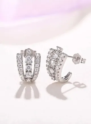 Elegant Silver Plated Cubic Zircon Earrings 