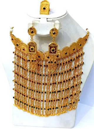 Imitation Jewelry Set for Women Necklace Earrings and ring Gold plated 4 Piece 