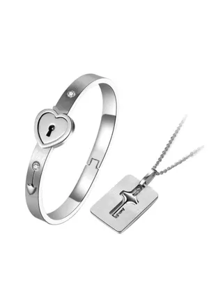 Stainless Steel Bracelet With Key Pendant Necklace 