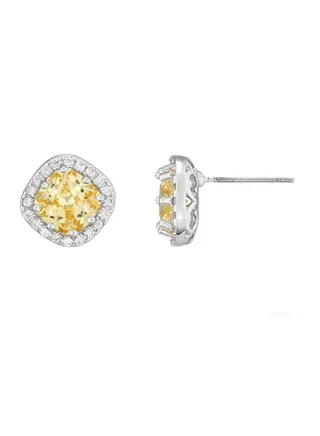 The Carat Collection - Canary Cushion Halo Stud Earrings 