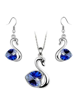 3-Piece Crystal Studded Swan Shaped Jewelry Set 