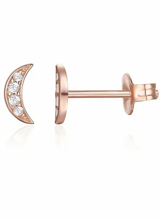 Plated Sterling Silver Celestial Lightning Bolt　Moon and Star Earrings, Dainty Earrings　for Women 14K Gold a Pair 