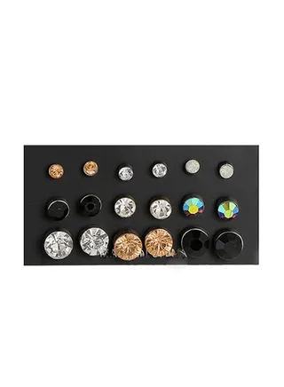 Set Of 9 Pairs Crystal Studded Stud Earrings 