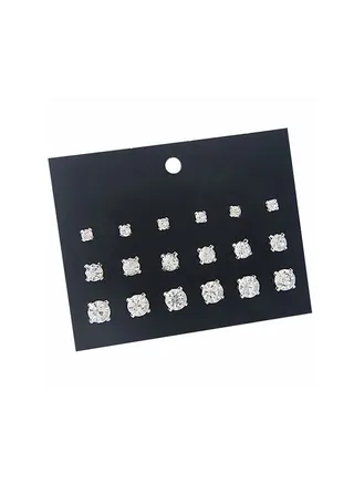 Set Of 9 Pairs Crystal Stud Earrings 