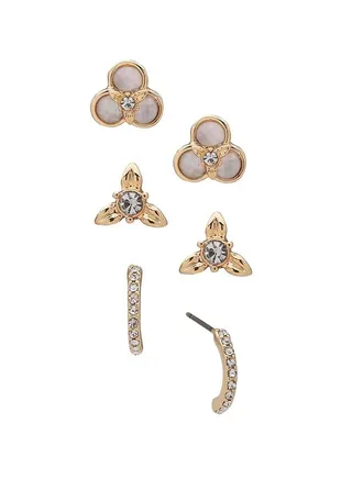 Trio Earring Set W Flower Gold 