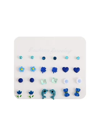 12 Pair Flower Pattern Stud Earrings 