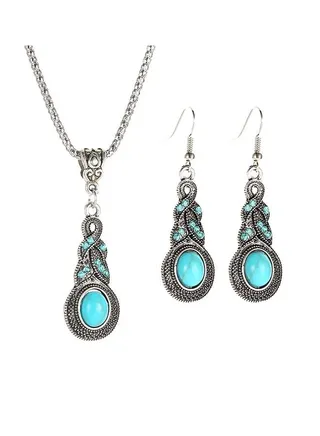 Crystal Pendant Necklace Jewelry Set 