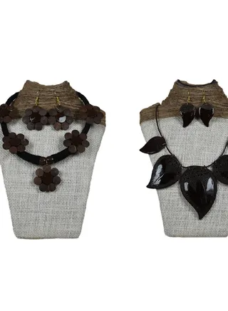 N&H Handcrafted Coconut Shell  Designer Necklace with Matching Earrings, Combo Pack of 2 