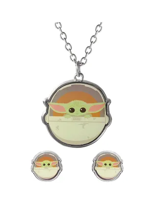 Star Wars Baby Yoda Brass Plated Earring & Necklace Set 