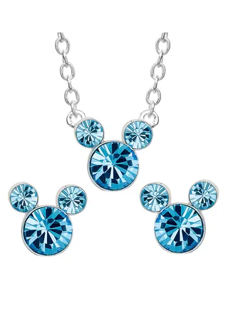 Disney Mickey Mouse March Birthstone in Brass Plated Necklace & Earring Set 