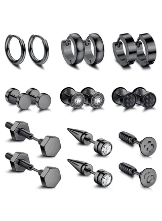 Stainless Steel Hip Hop Men and Women Stud Earrings Set 