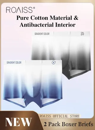 Pack of 2 Men Underwear Solid Color Gradient Boxer Briefs Breathable and Antibacterial Ice Silk Material Youthful Mid Rise Underwear with Comfortable and Breathable Crotch Suitable for Couples 