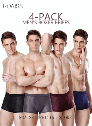 4 Pack Set Men's Mesh Boxers Shorts Briefs Quick-drying Modal Breathable Soft Underpants Summer Cool High Elastic Teenager Classic Underwear Black+Grey+Purple+Blue 