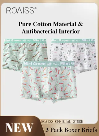 Pack of 3 Men Underwear Printed Pattern Boxer Briefs Breathable and Antibacterial Pure Cotton Material Youthful Mid Rise Underwear with Comfortable and Breathable Crotch Suitable for Couples 