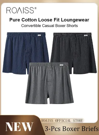 3 Pack Plus Size Men Arolo Shorts  Pure Cotton Fabric Loose Fit Design Youth Boxer Briefs Comfortable Underwear Lounge Pants and Casual Shorts for Men Skin Friendly and Soft 