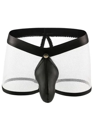 1 Pcs Men's Underwear See-through Fishnet Boxer Briefs Mesh Trunks Boxer Briefs for Men See Through Mesh Enhancing Pouch Underwear Cool Design Breathable Hot Mesh Underwear 