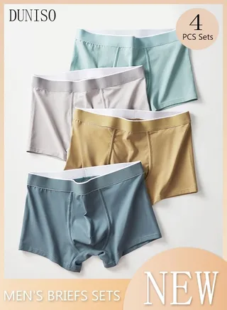 4 Packs Men's Briefs Set Cotton Underwear  Breathable and Comfortable Underpants with High Elastic Waistband Boxer Briefs for Teenager Multi-Colors Available Briefs 