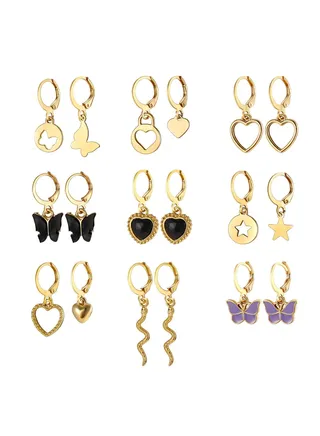 9 Pairs Gold Earrings Set for Women Girls Fashion Pearl Chain Link Stud Drop Dangle Earring Packs Hypoallergenic Earrings for Birthday Party Jewelry Gift 