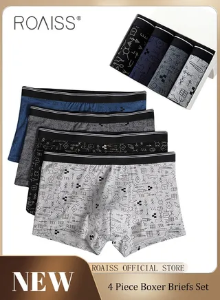 Men Boxers 4 Pack Set Trend Men Teenage Boys Underwear Short Briefs High Elastic Classic Underwear 