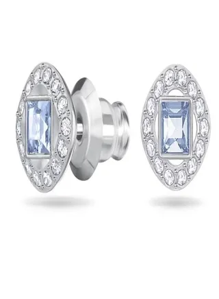 Square Cut Stud Earrings Blue Rhodium Plated 