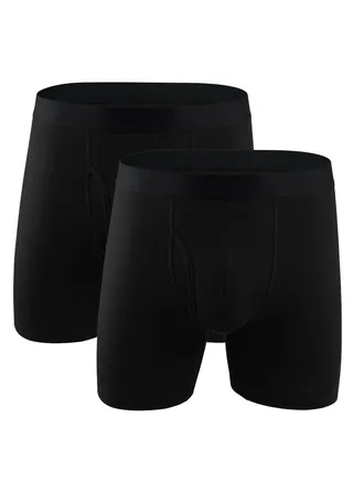 Mens Boxer Shorts Soft Cotton Underwear Breathable Trunks Black Pouch Fly Briefs 