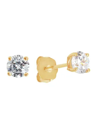 24K Gold Plated Earring 6mm Cubic Zirconia Stone Made in USA 