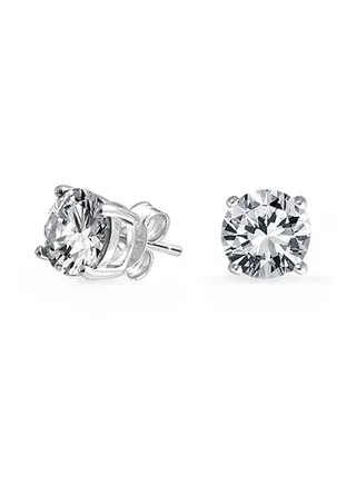 925 Silver Unisex Solitaire Stud Earrings With Cubic Zirconia 