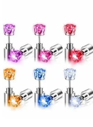 6 Pairs Led Earrings,Changing Color Light Up LED Earrings Studs Flashing Blinking Earrings Rave Party Accessories Decoration Birthday Gifts for Men Women Mom Wife Girlfriend Friend Boyfriend 