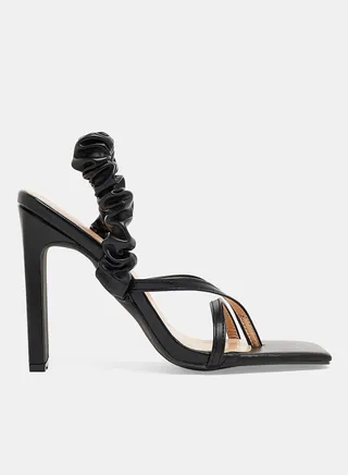 Ruched Block Heel Sandals Black 