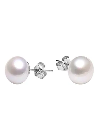 925 Sterling Silver Button Freshwater Pearl Cultured Stud Earrings 