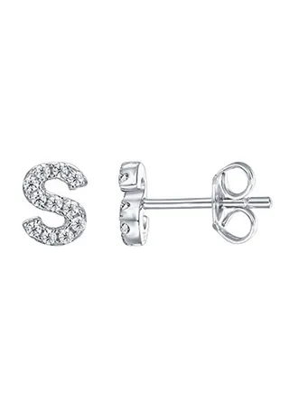 925 Sterling Silver Alphabet S Stud Earrings 