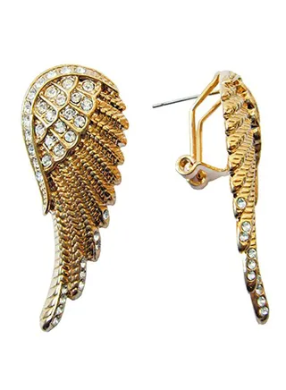 18K Gold Plated Bird Wings Crystal Omega Metal Studs 