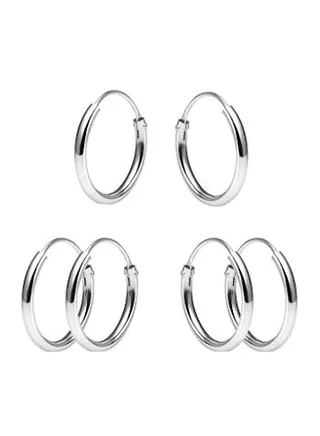 Pair Of 3 Pair Sterling Silver Hoop Earrings 