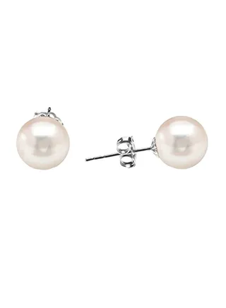 Sterling Silver Round Freshwater Cultured Pearl Earrings 