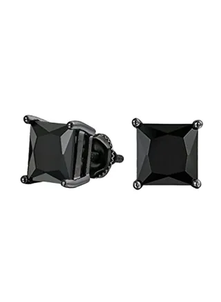 925 Sterling Silver Onyx Screw Back Stud Earrings 