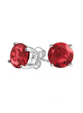 925 Sterling Silver Solitaire Stud Earrings Cubic Zirconia And Ruby 
