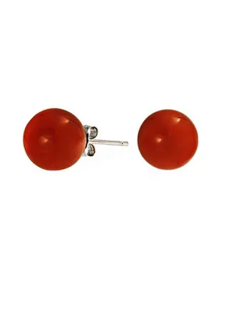 925 Sterling Silver Bead Ball Stud Earrings With Carnelian 