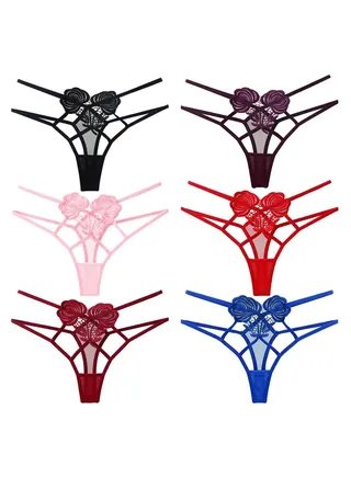 Zeemey 6 Pack Womens Charming Floral Lace Breathable Stretch G-String Thongs Panties Underwear Low Rise T-Back Underpants 