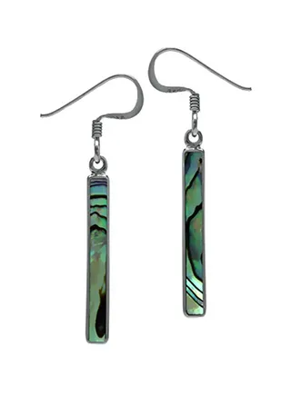 925 Sterling Silver Abalone Shell Stick Dangle Earrings 