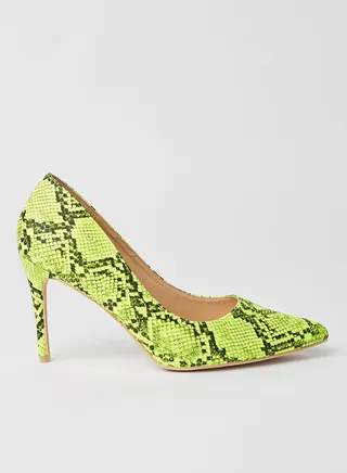 Snakeskin Print Dress Sandals Yellow 